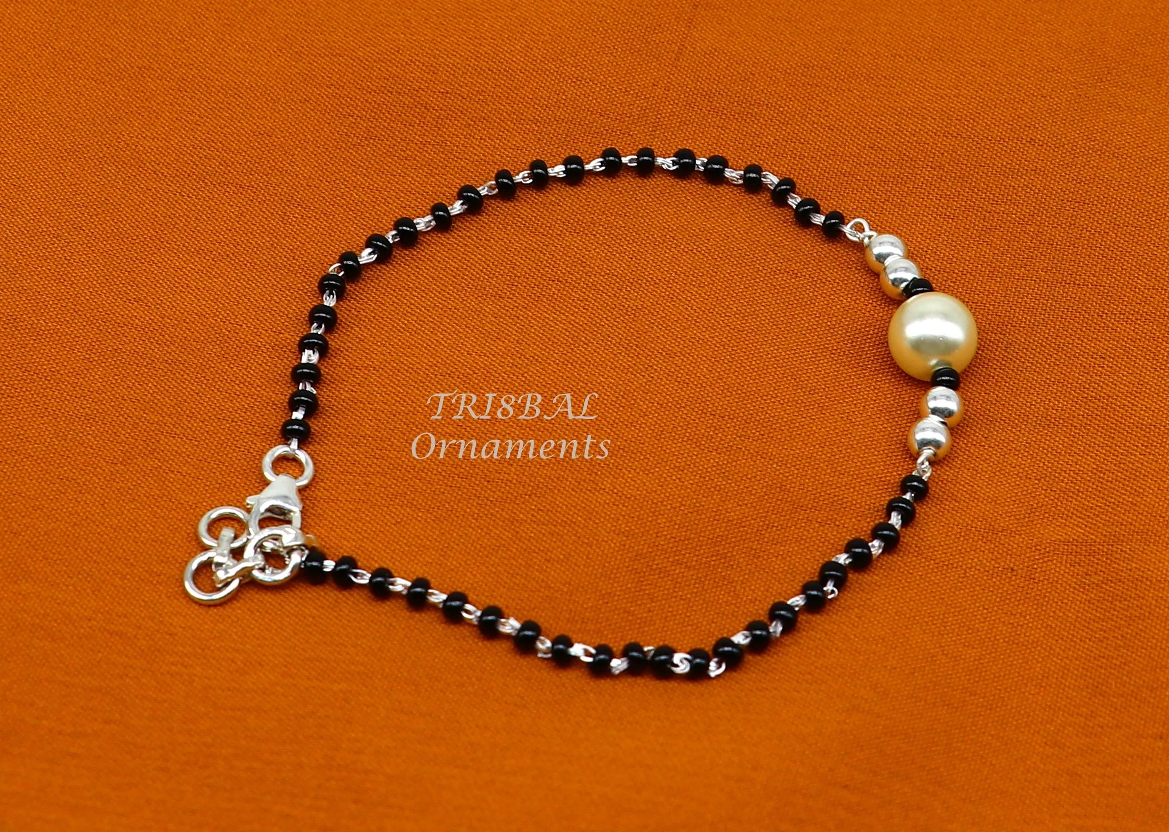 All sizes 925 sterling silver customized black beads Nazariya bracelet use as an anklets Best girl's bracelet stylish jewelry india sbr457