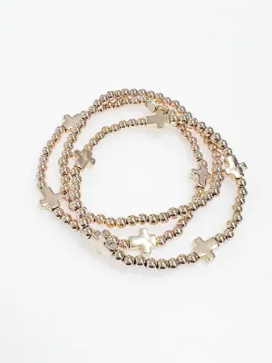 Andrea - Gold Beaded Cross Bracelets (Set of 3)