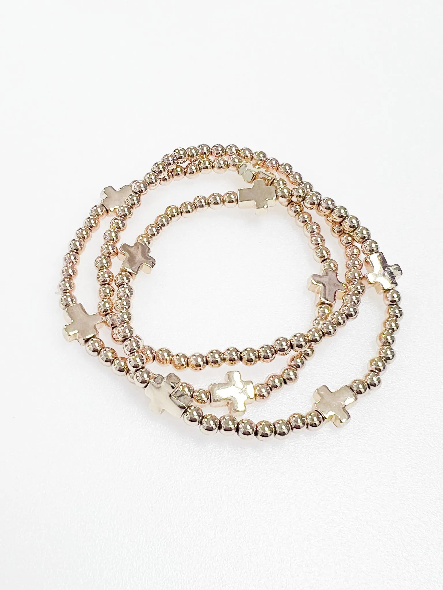Andrea - Gold Beaded Cross Bracelets (Set of 3)