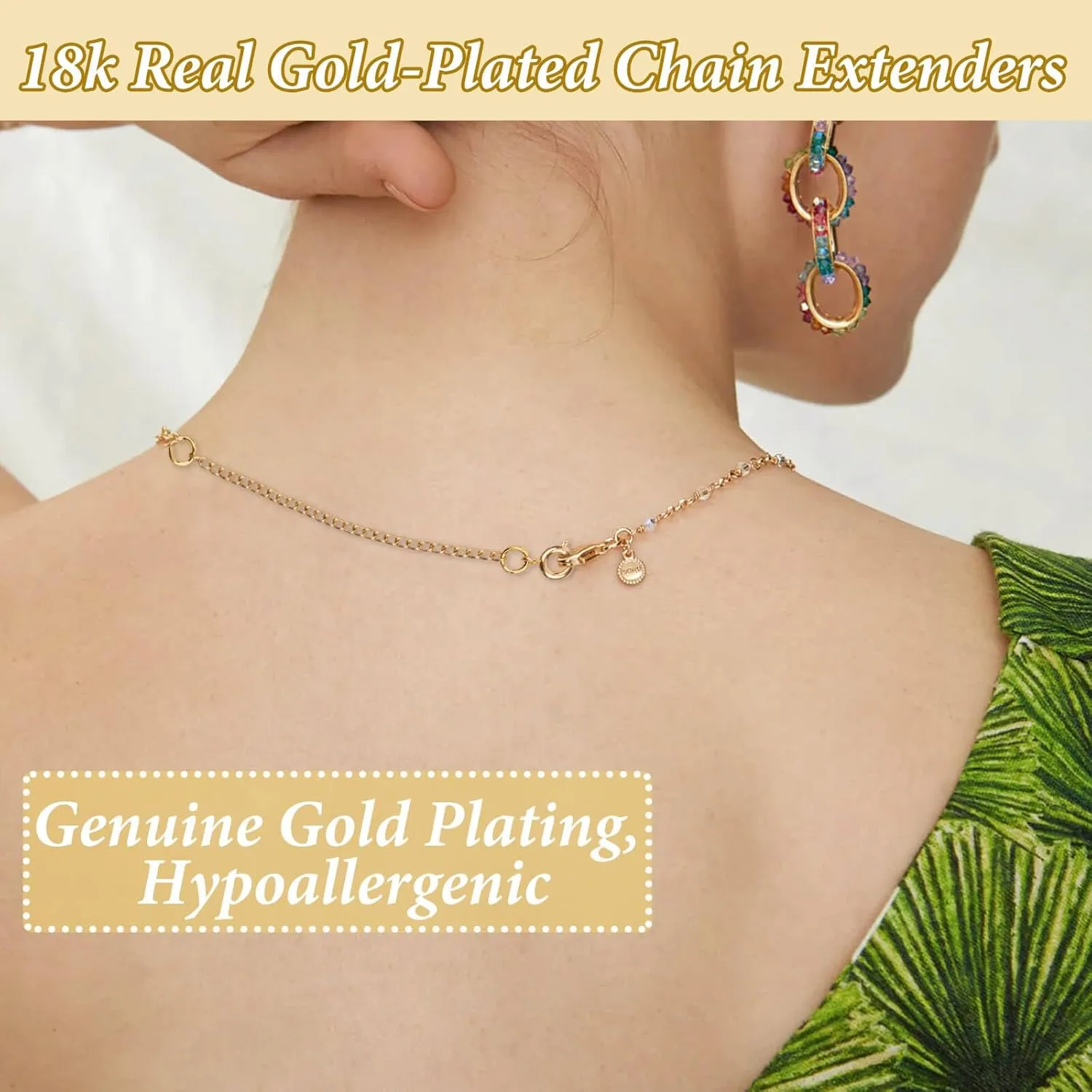 Anezus 8PCS Gold Necklace Extenders, 18K Gold Plated Jewelry Extenders Extension Chain for Necklaces, Bracelets and Anklets (Assorted Sizes)