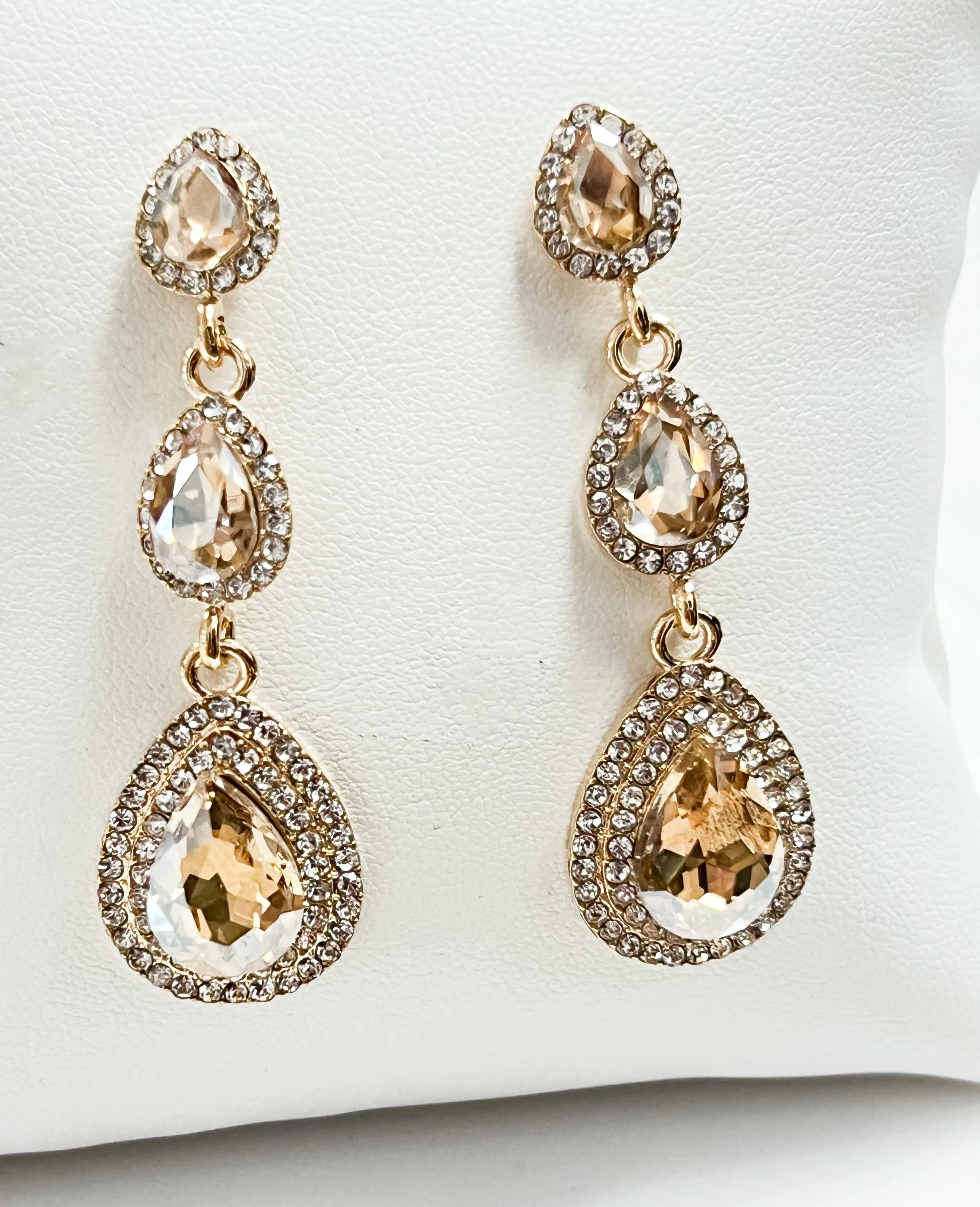 Ava - Tiered Teardrop Rhinestone Statement Earrings (Topaz)