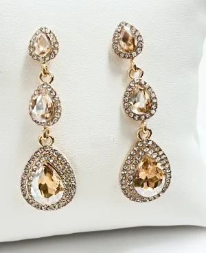 Ava - Tiered Teardrop Rhinestone Statement Earrings (Topaz)