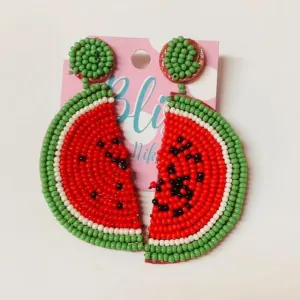 Beaded Watermelon Statement Earrings