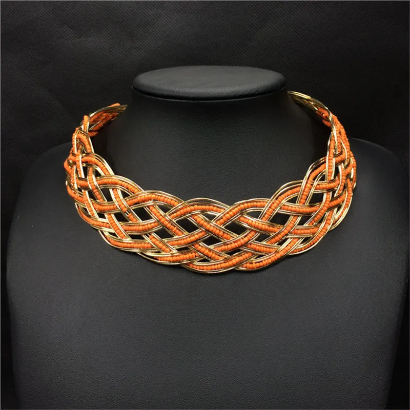 Beaded Wicker Statement Necklace