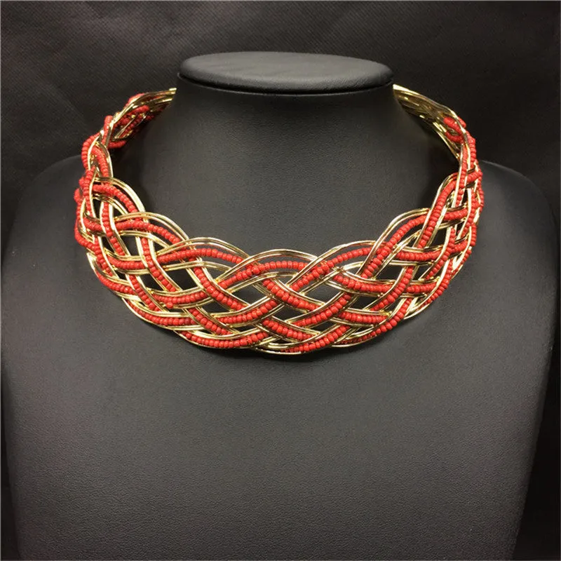 Beaded Wicker Statement Necklace