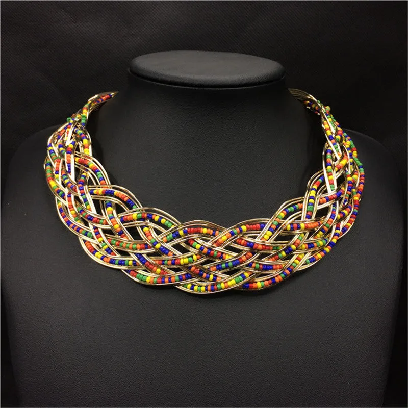 Beaded Wicker Statement Necklace