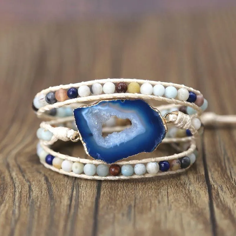 Blue Agate Crystal Ocean Beaded Bracelet