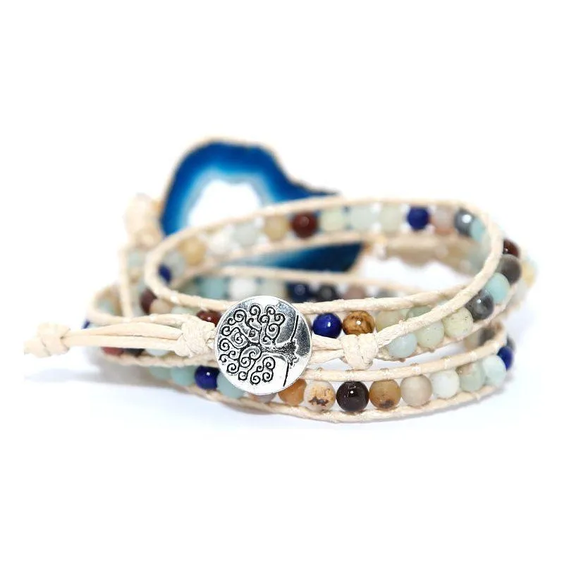 Blue Agate Crystal Ocean Beaded Bracelet