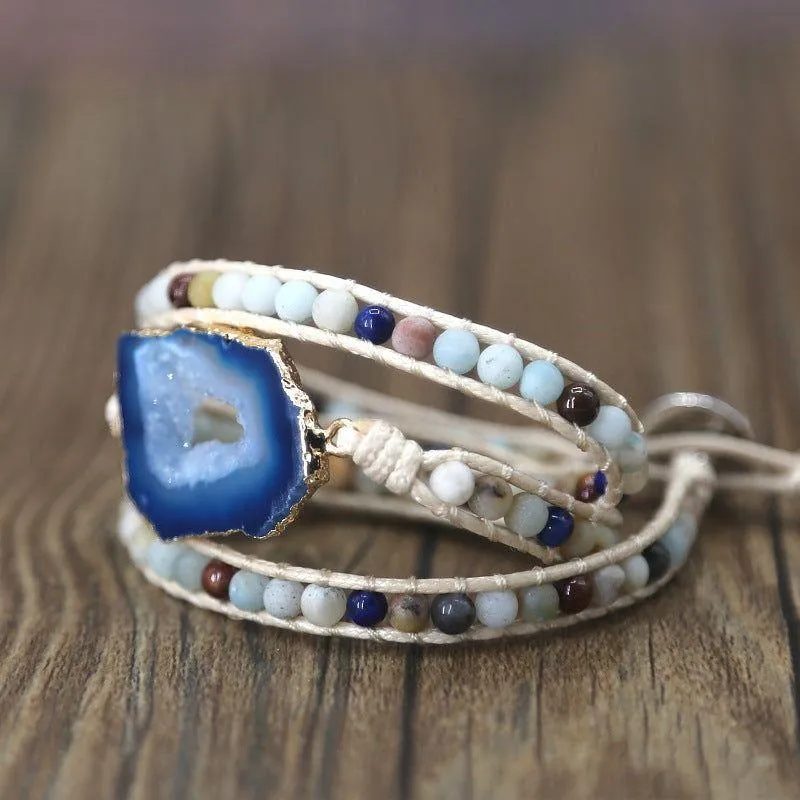 Blue Agate Crystal Ocean Beaded Bracelet