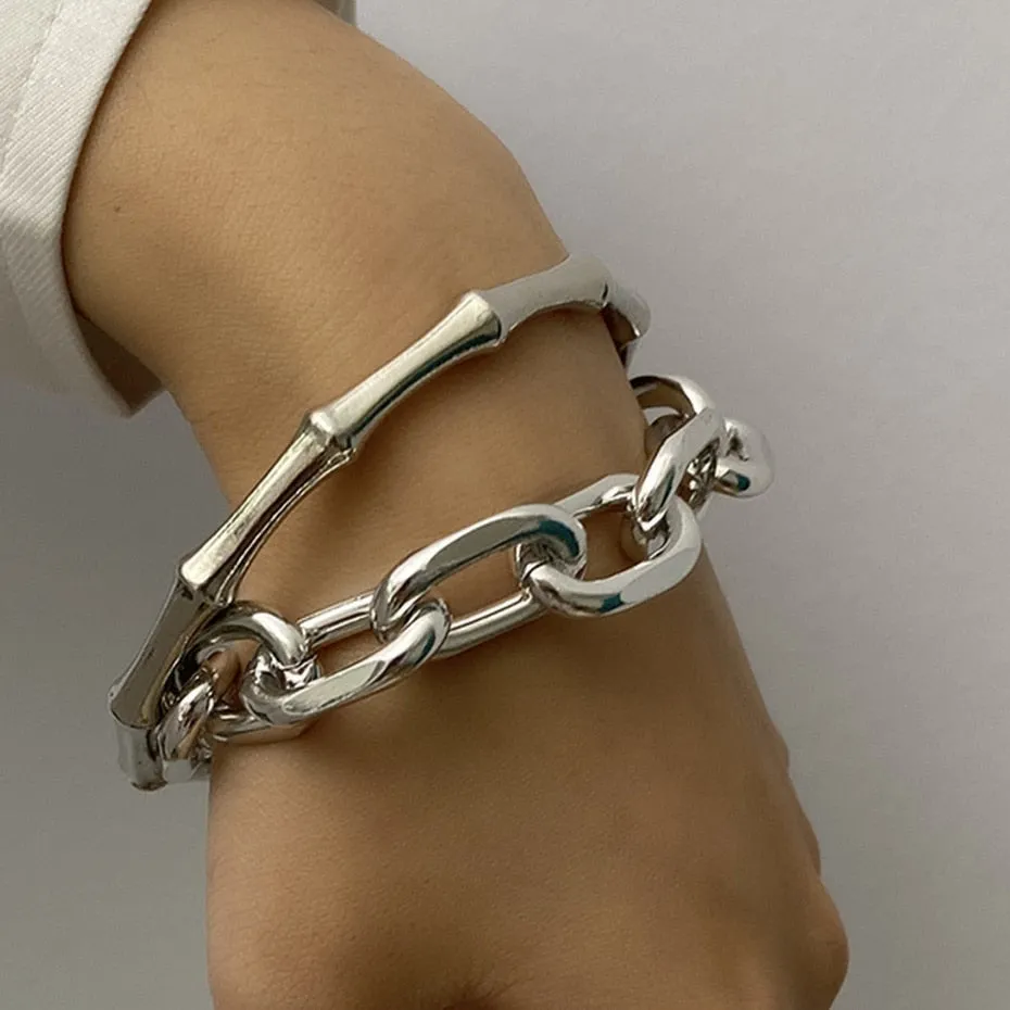 Boho Thick Gold Color Charm Bracelets Bangles New Fashion Jewelry 4pcs Punk Curb Cuban Chain Bracelets Set for Women Gifts