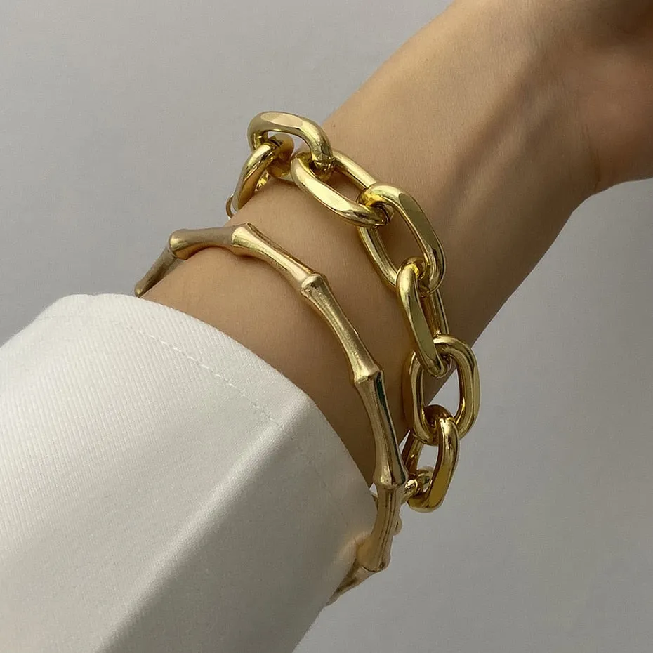 Boho Thick Gold Color Charm Bracelets Bangles New Fashion Jewelry 4pcs Punk Curb Cuban Chain Bracelets Set for Women Gifts