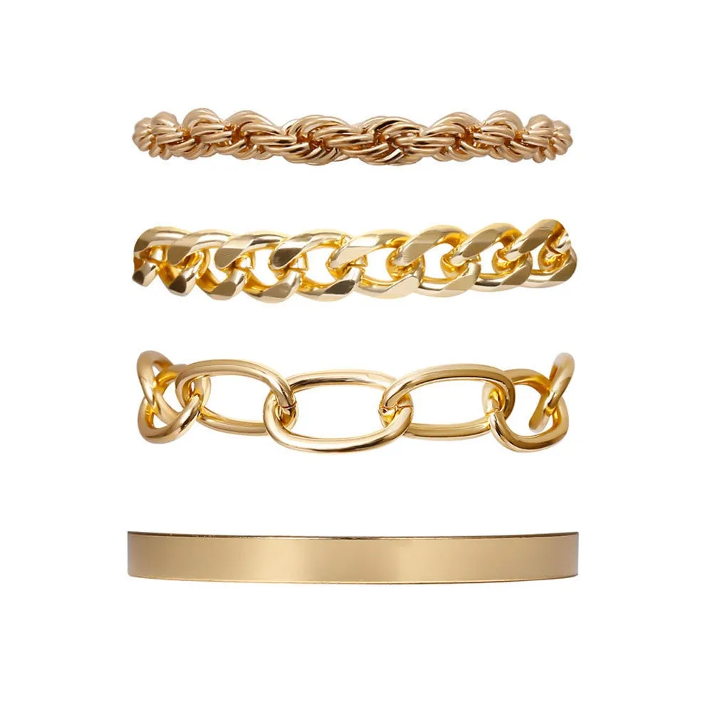 Boho Thick Gold Color Charm Bracelets Bangles New Fashion Jewelry 4pcs Punk Curb Cuban Chain Bracelets Set for Women Gifts