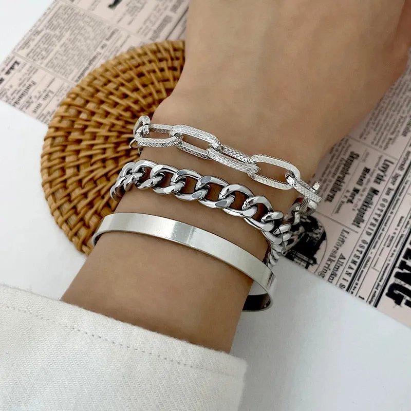 Boho Thick Gold Color Charm Bracelets Bangles New Fashion Jewelry 4pcs Punk Curb Cuban Chain Bracelets Set for Women Gifts