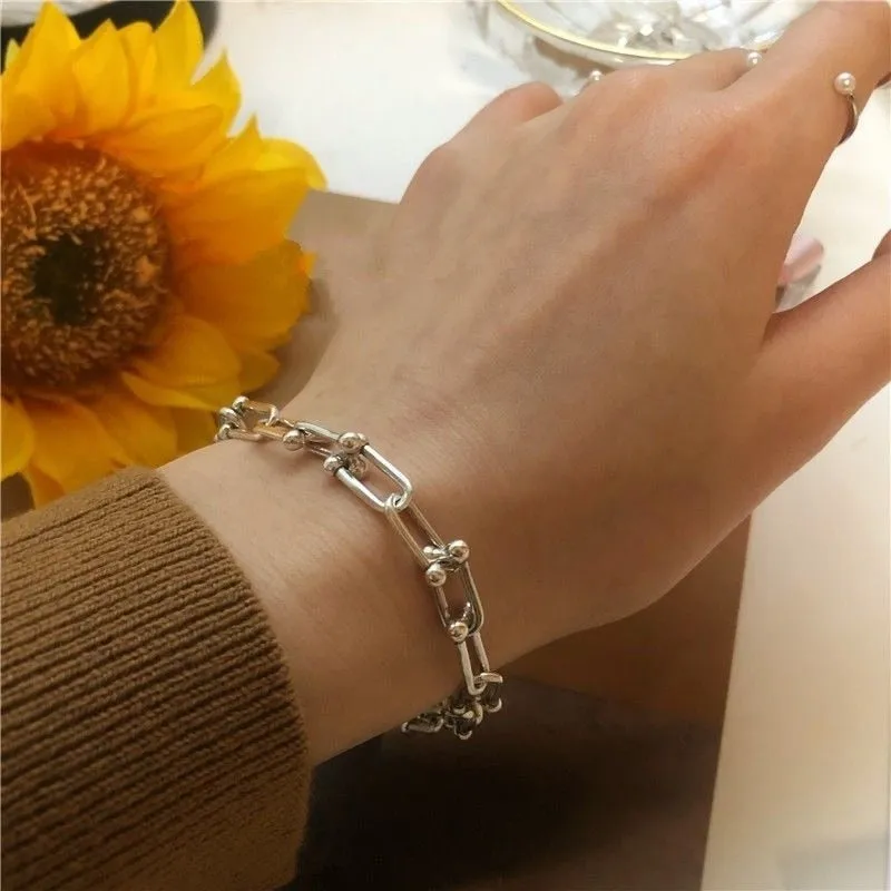 Boho Thick Gold Color Charm Bracelets Bangles New Fashion Jewelry 4pcs Punk Curb Cuban Chain Bracelets Set for Women Gifts
