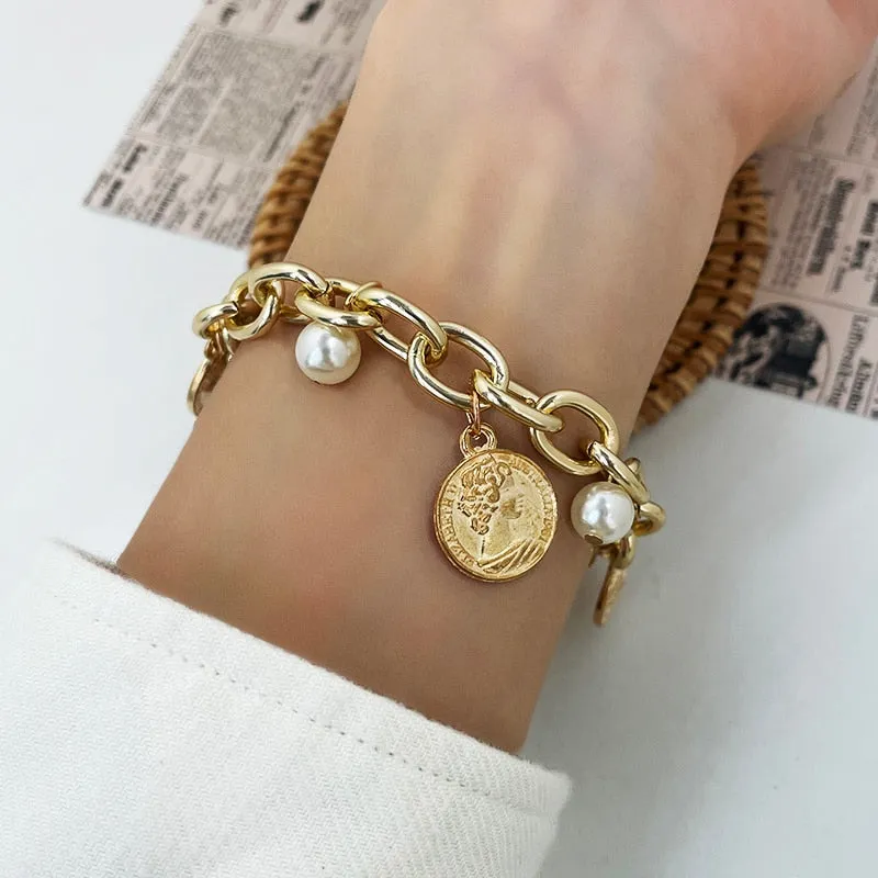 Boho Thick Gold Color Charm Bracelets Bangles New Fashion Jewelry 4pcs Punk Curb Cuban Chain Bracelets Set for Women Gifts
