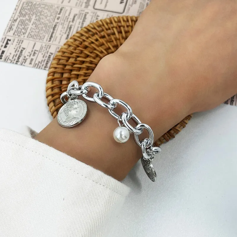Boho Thick Gold Color Charm Bracelets Bangles New Fashion Jewelry 4pcs Punk Curb Cuban Chain Bracelets Set for Women Gifts