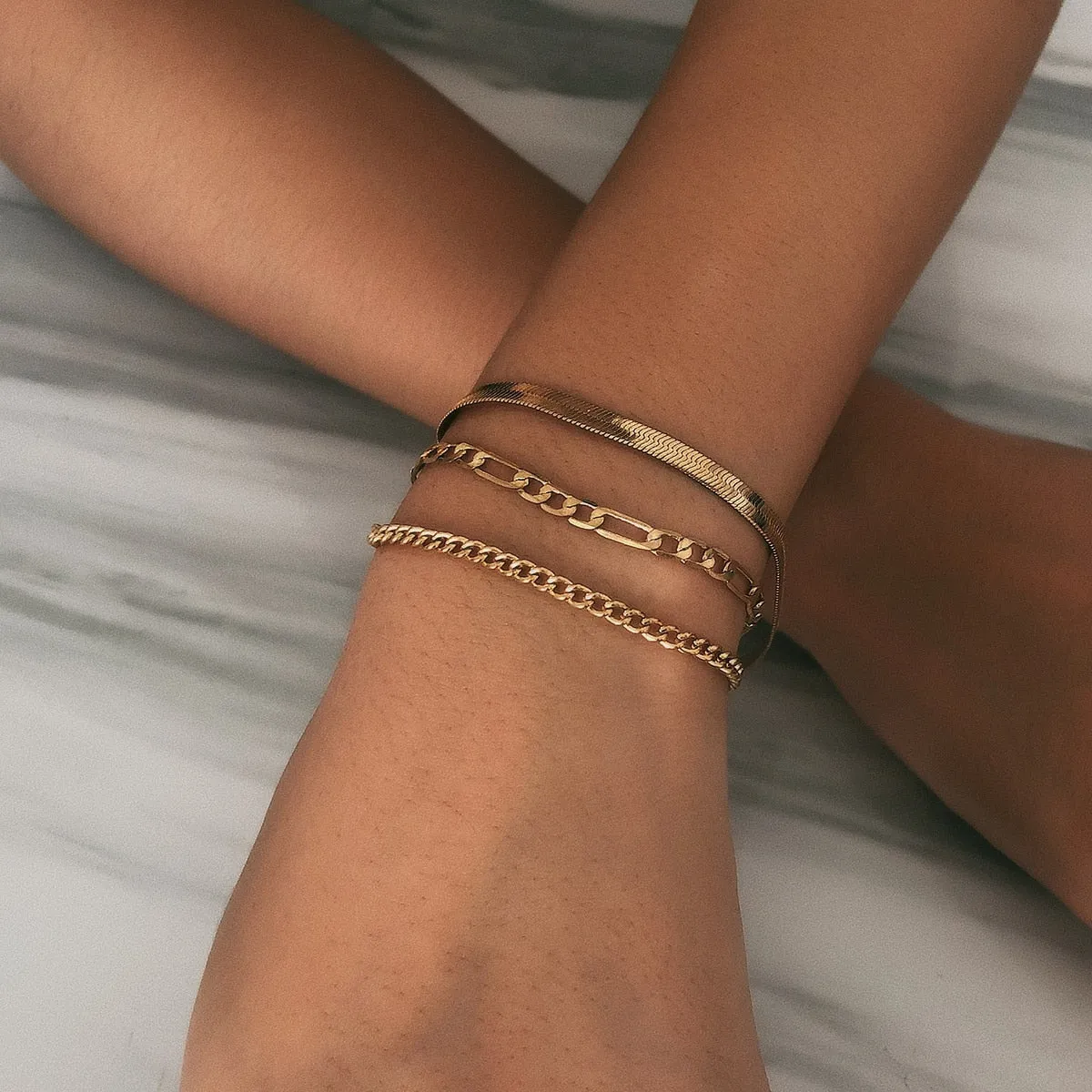 Boho Thick Gold Color Charm Bracelets Bangles New Fashion Jewelry 4pcs Punk Curb Cuban Chain Bracelets Set for Women Gifts