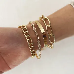 Boho Thick Gold Color Charm Bracelets Bangles New Fashion Jewelry 4pcs Punk Curb Cuban Chain Bracelets Set for Women Gifts