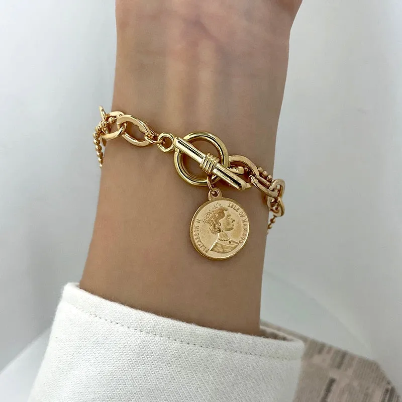 Boho Thick Gold Color Charm Bracelets Bangles New Fashion Jewelry 4pcs Punk Curb Cuban Chain Bracelets Set for Women Gifts
