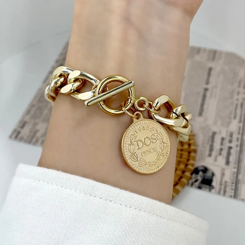 Boho Thick Gold Color Charm Bracelets Bangles New Fashion Jewelry 4pcs Punk Curb Cuban Chain Bracelets Set for Women Gifts