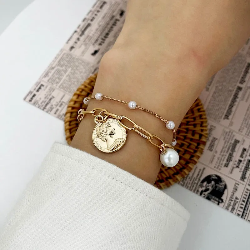 Boho Thick Gold Color Charm Bracelets Bangles New Fashion Jewelry 4pcs Punk Curb Cuban Chain Bracelets Set for Women Gifts