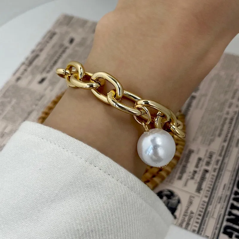 Boho Thick Gold Color Charm Bracelets Bangles New Fashion Jewelry 4pcs Punk Curb Cuban Chain Bracelets Set for Women Gifts