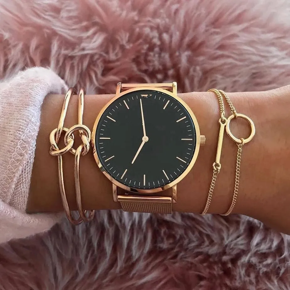 Boho Thick Gold Color Charm Bracelets Bangles New Fashion Jewelry 4pcs Punk Curb Cuban Chain Bracelets Set for Women Gifts