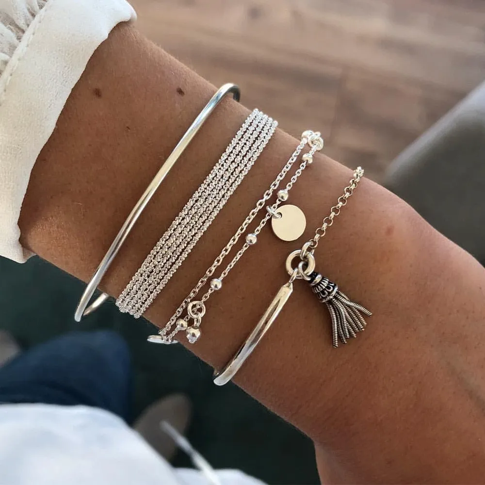 Boho Thick Gold Color Charm Bracelets Bangles New Fashion Jewelry 4pcs Punk Curb Cuban Chain Bracelets Set for Women Gifts
