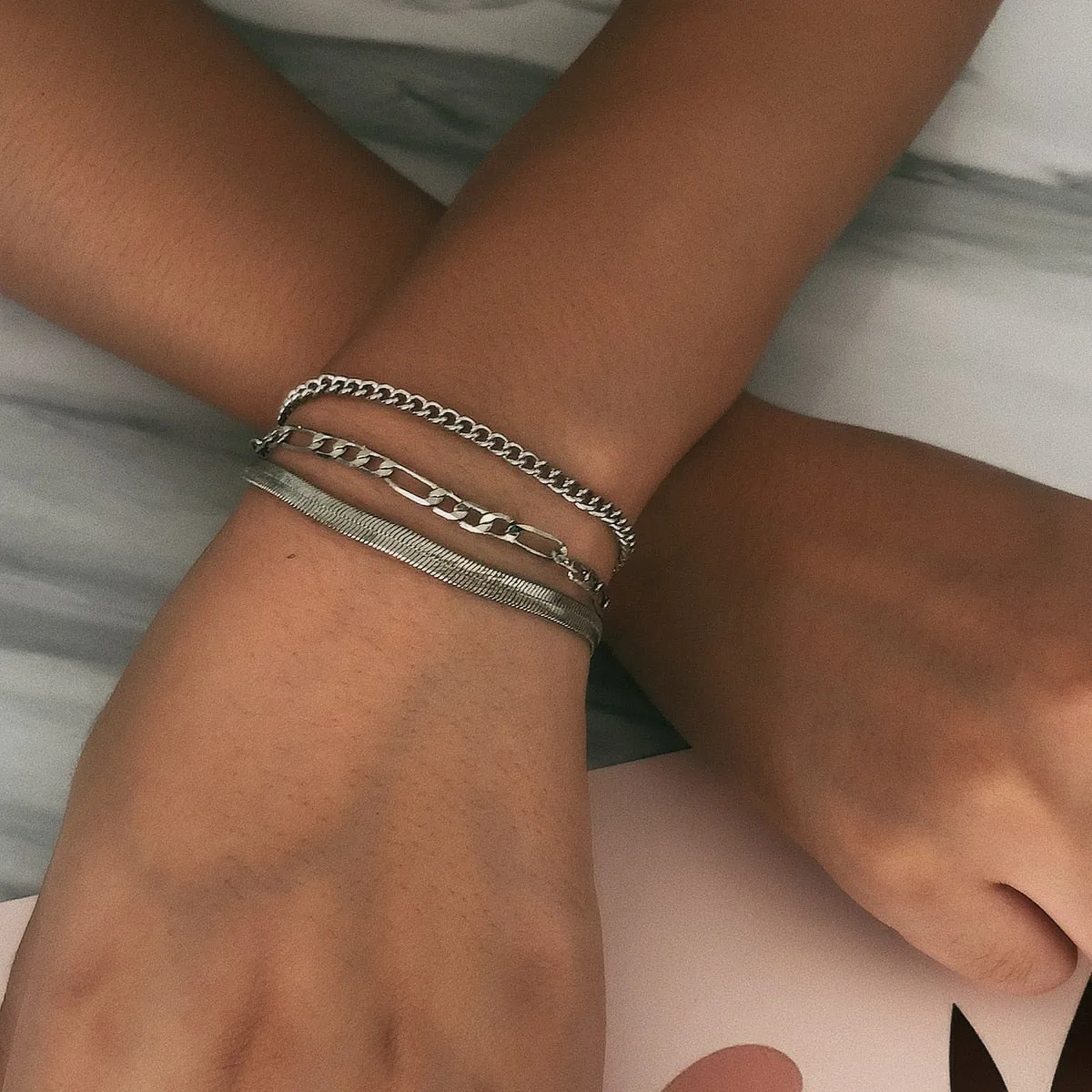 Boho Thick Gold Color Charm Bracelets Bangles New Fashion Jewelry 4pcs Punk Curb Cuban Chain Bracelets Set for Women Gifts