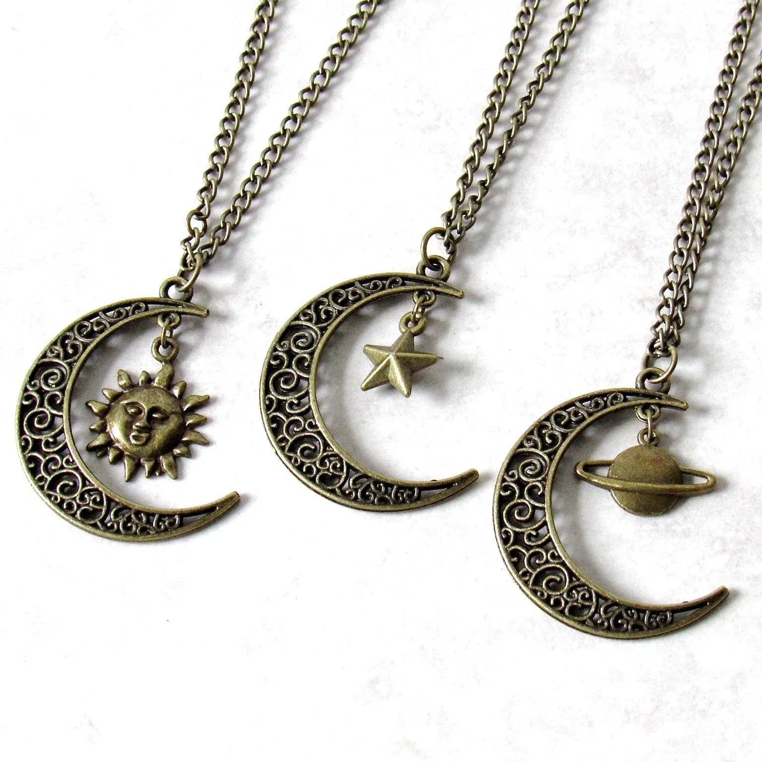 Bronze Crescent Moon Charm Necklace