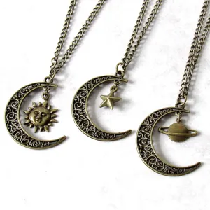 Bronze Crescent Moon Charm Necklace