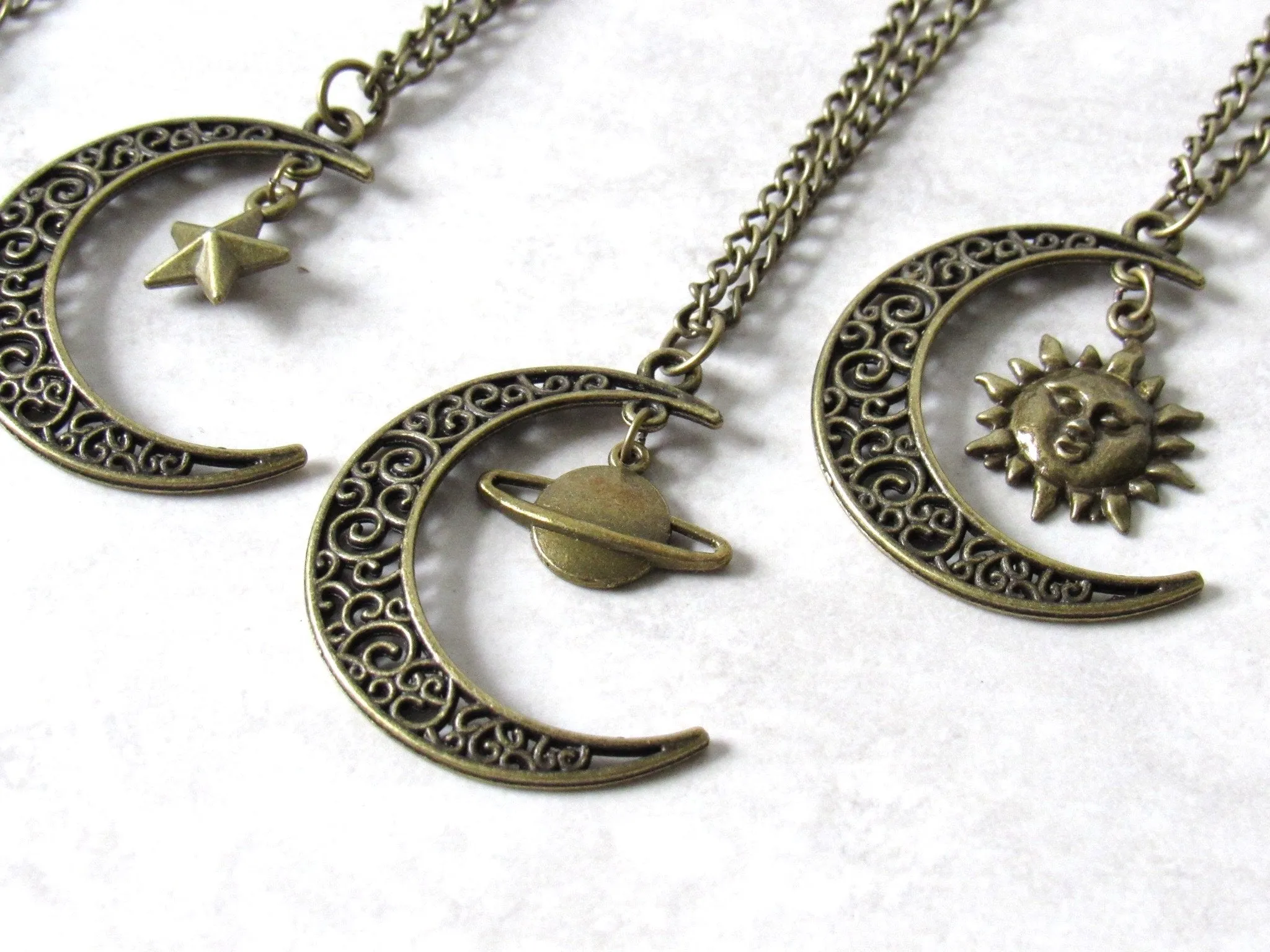 Bronze Crescent Moon Charm Necklace