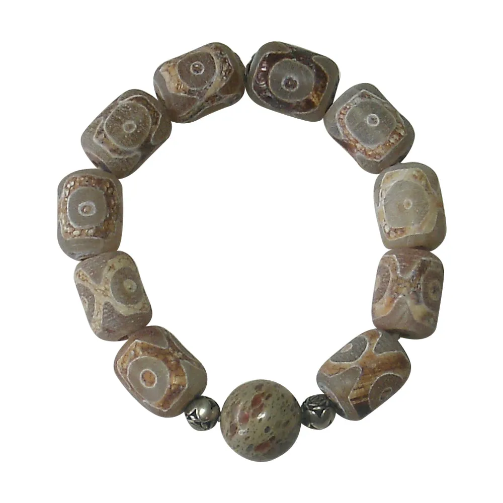 Carved Agate & Vintage Bead Stretch Bracelets