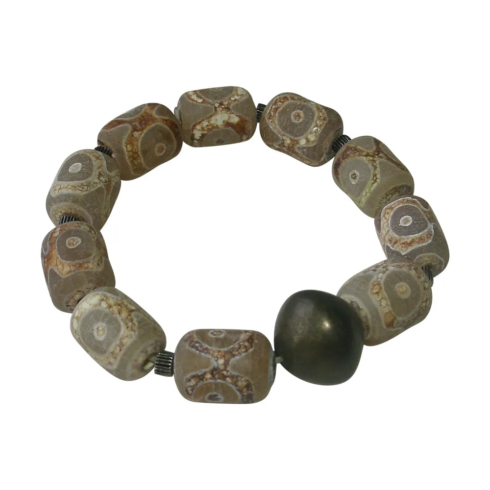 Carved Agate & Vintage Bead Stretch Bracelets