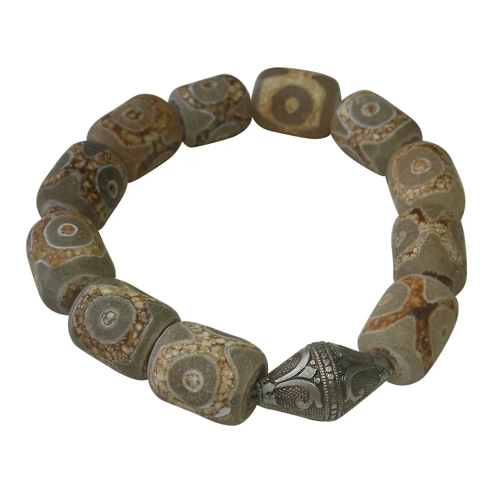 Carved Agate & Vintage Bead Stretch Bracelets