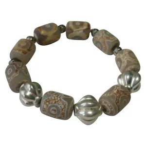 Carved Agate & Vintage Bead Stretch Bracelets