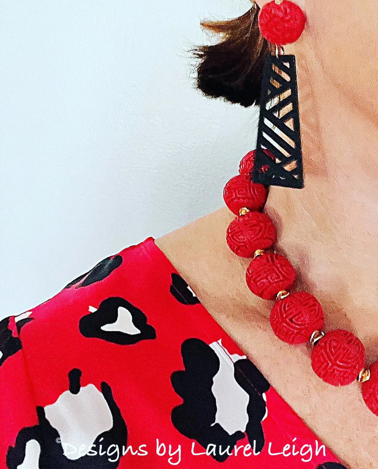 Chinoiserie Red Cinnabar Statement Necklace