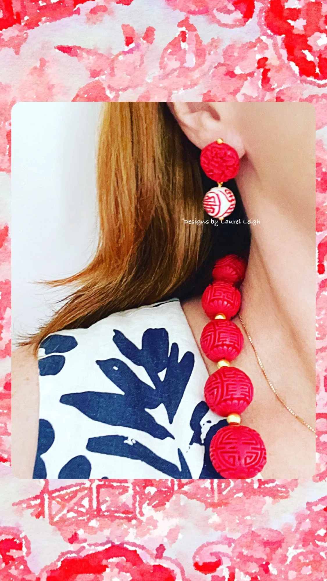 Chinoiserie Red Cinnabar Statement Necklace
