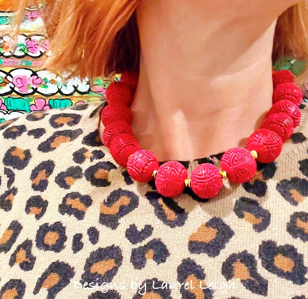 Chinoiserie Red Cinnabar Statement Necklace