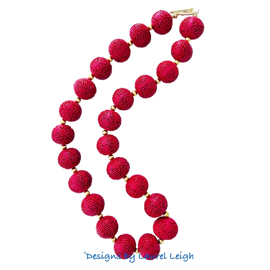 Chinoiserie Red Cinnabar Statement Necklace