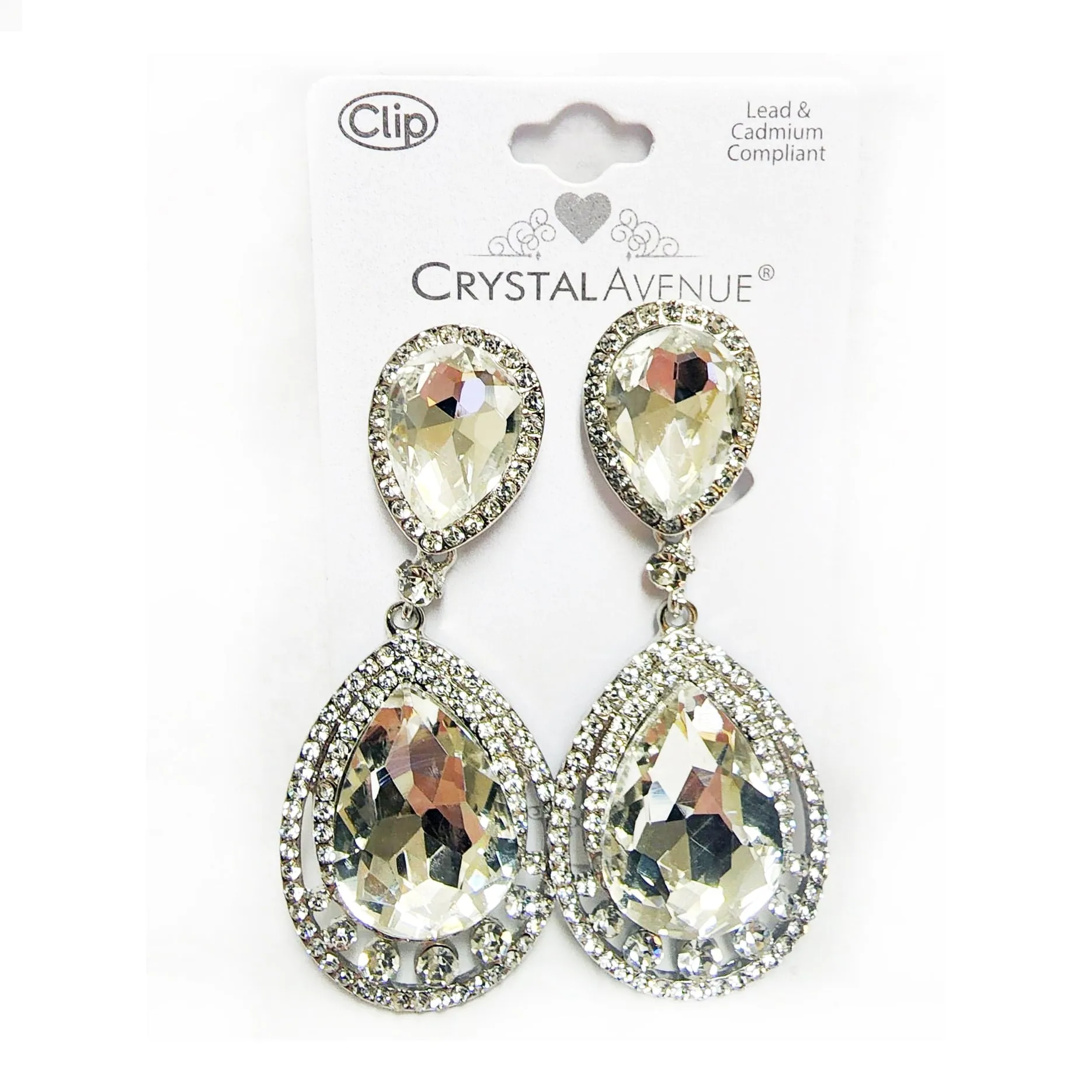 Crystal Avenue Double Teardrop Rhinestone Earrings - clip