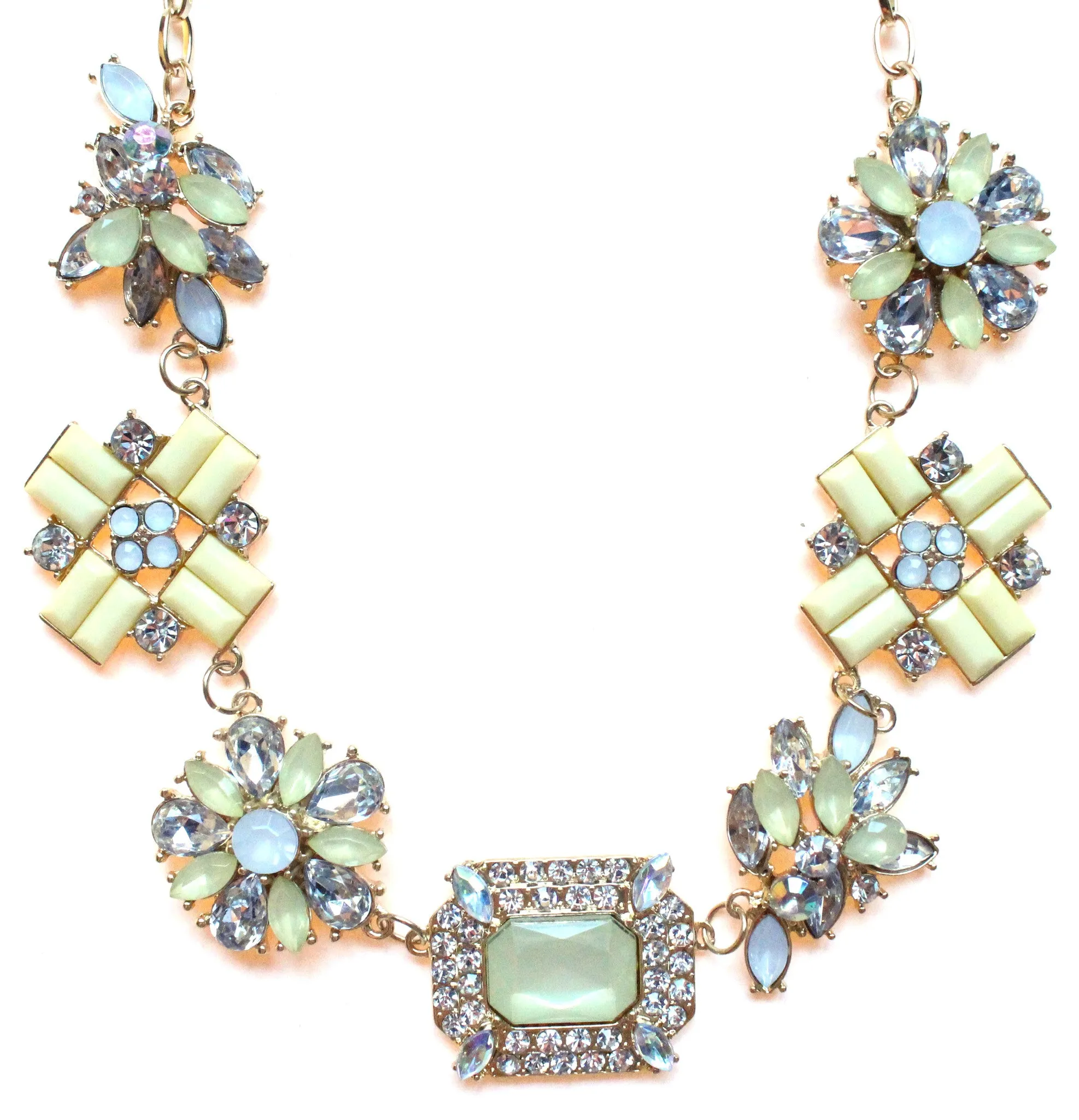 Crystal Cluster Jewels Statement Necklace- Yellow