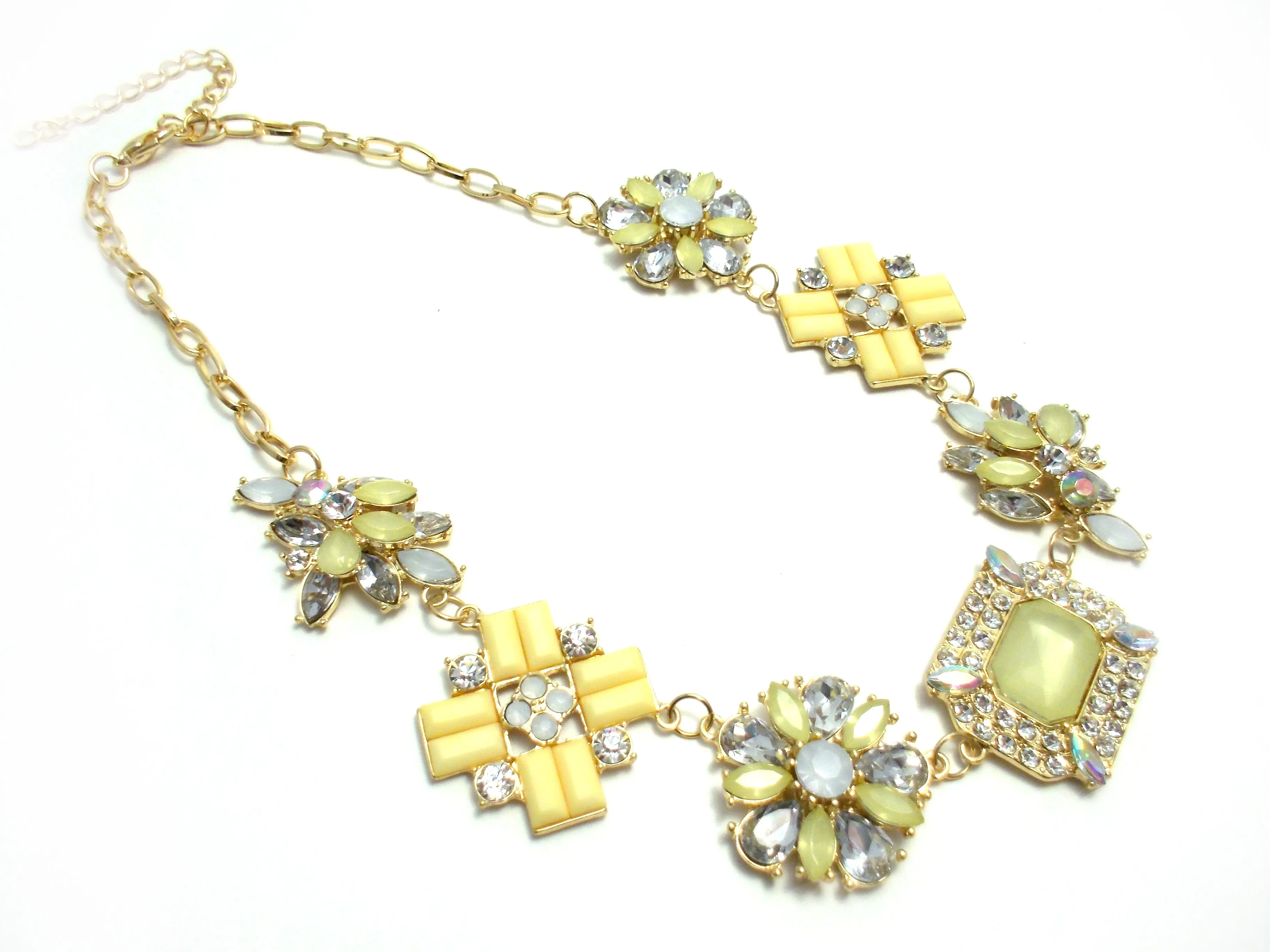 Crystal Cluster Jewels Statement Necklace- Yellow