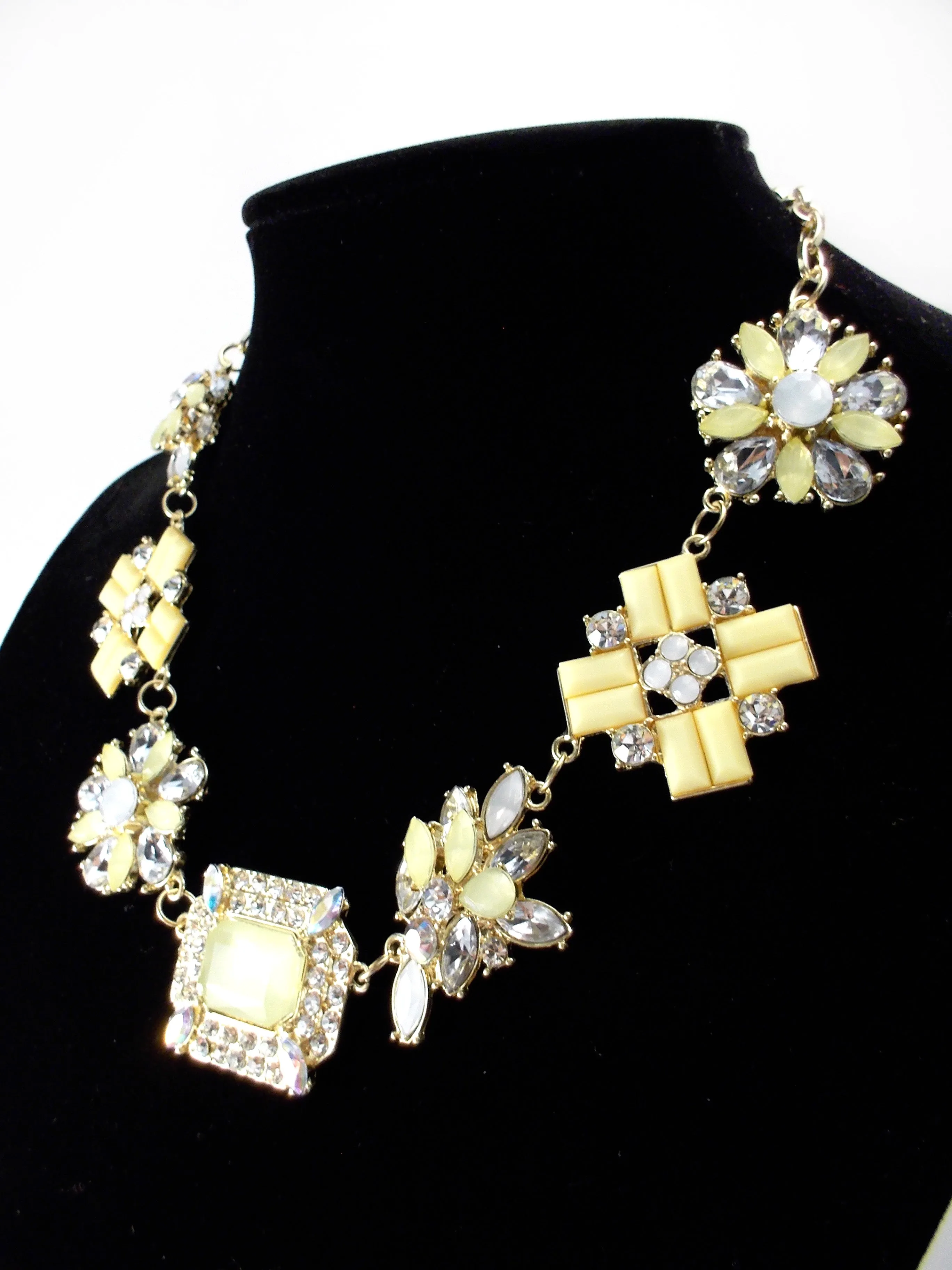 Crystal Cluster Jewels Statement Necklace- Yellow