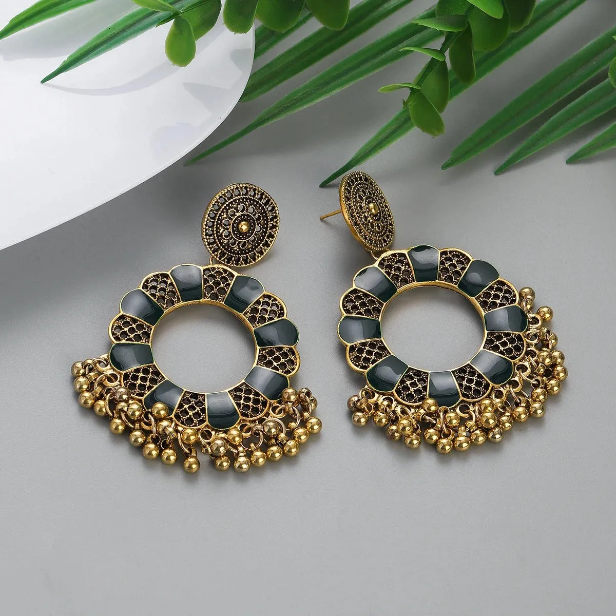 Dangle Bollywood Tassel Beaded Gypsy Chandelier Accessories Jhumki Earrings for Women and Girls (E935)