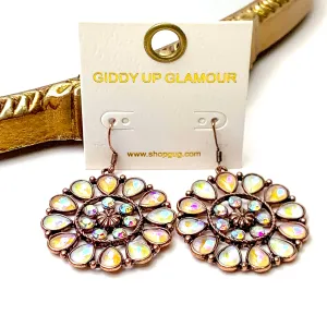 Desert Daisy Copper Tone Flower Concho Drop Earrings in Light Pink and Ivory