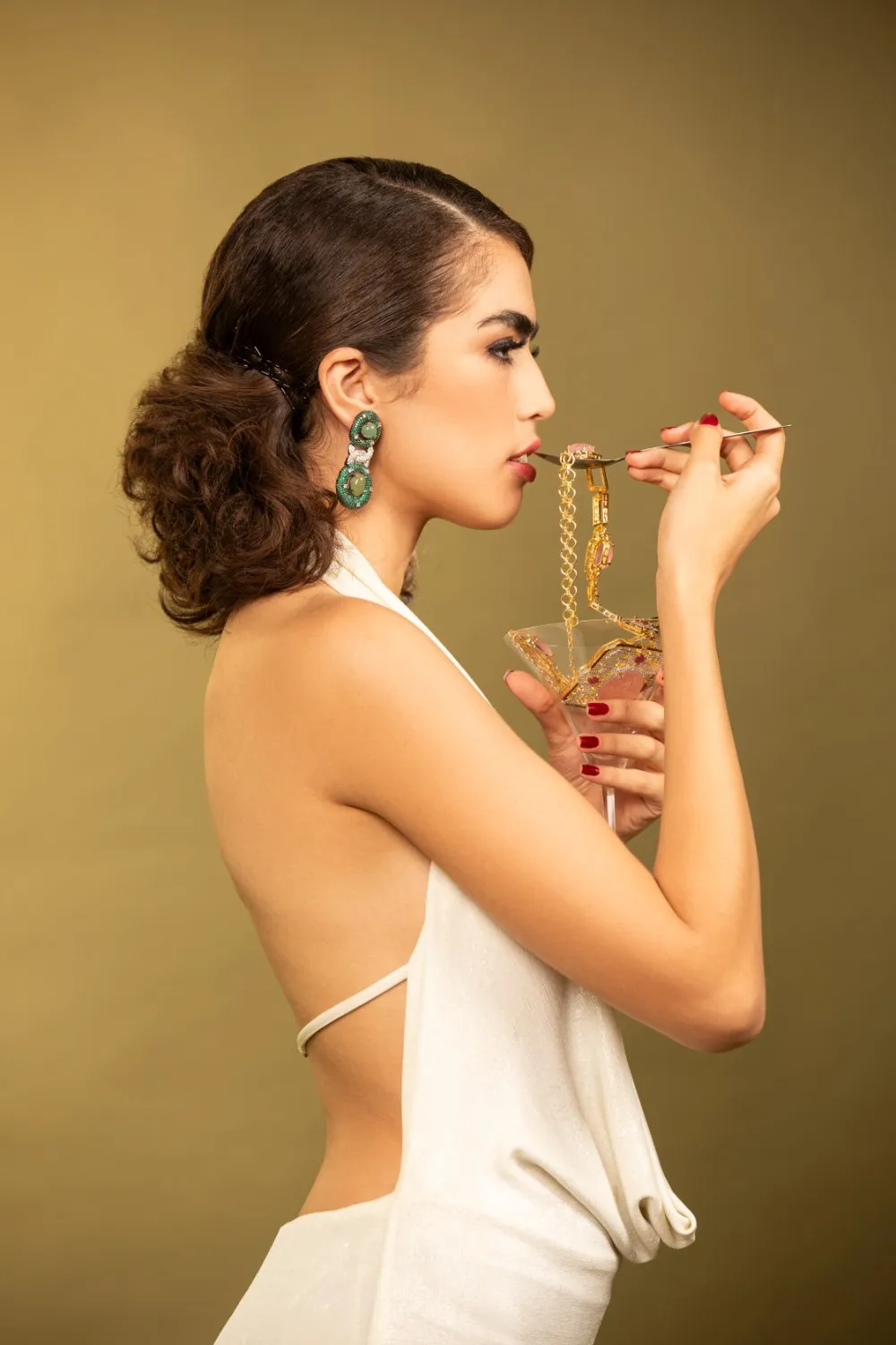 Entangled Chain Dangler Earrings with Emerald and Swarovski | Buy Jewelry Online