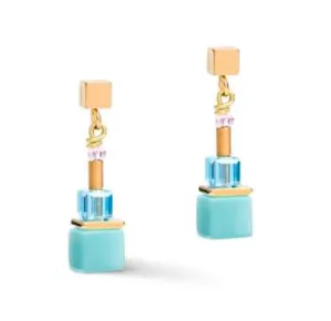 Geo Cube Vibrant Rainbow & Gold Earrings