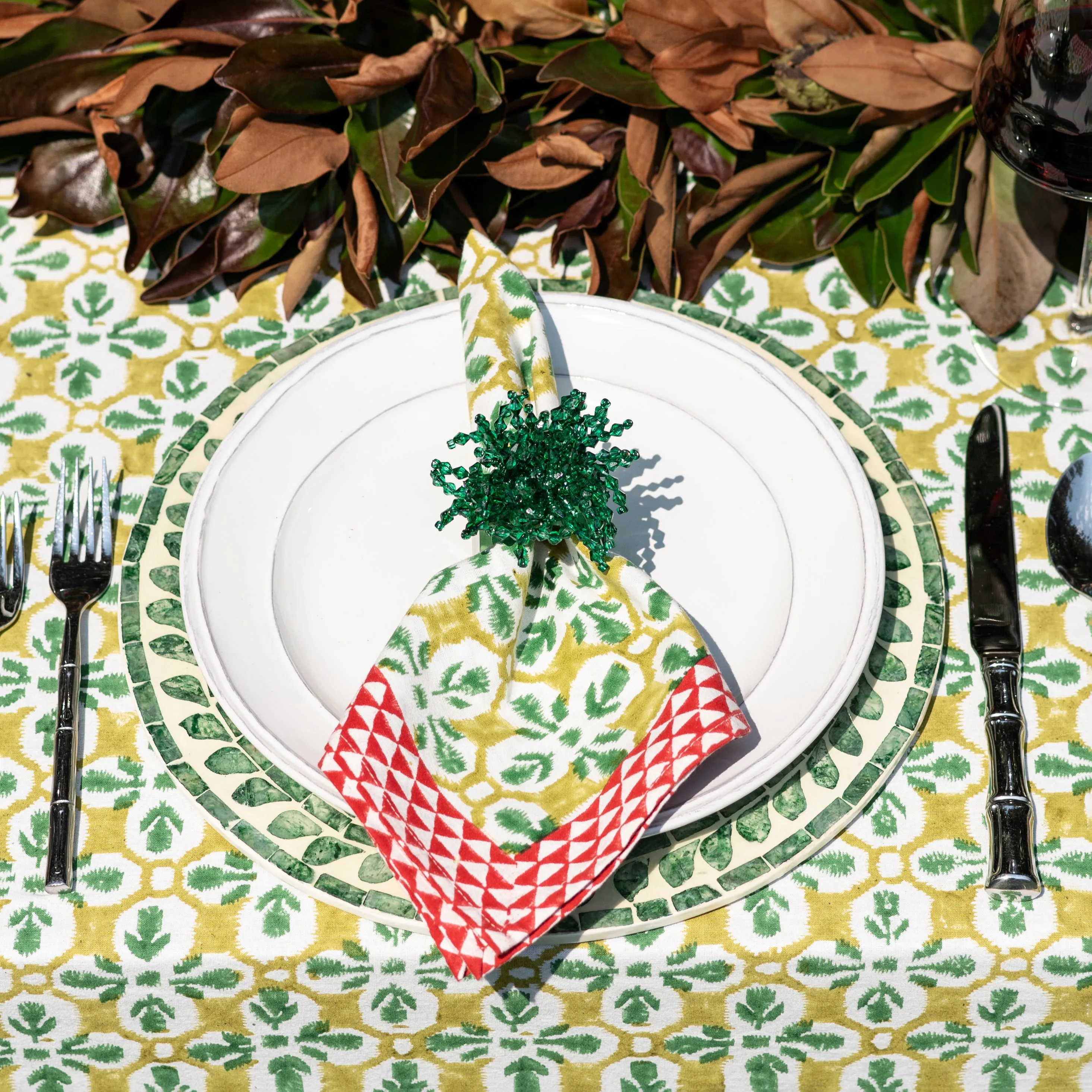 Green Acrylic Beaded Napkin Ring | Set of 4