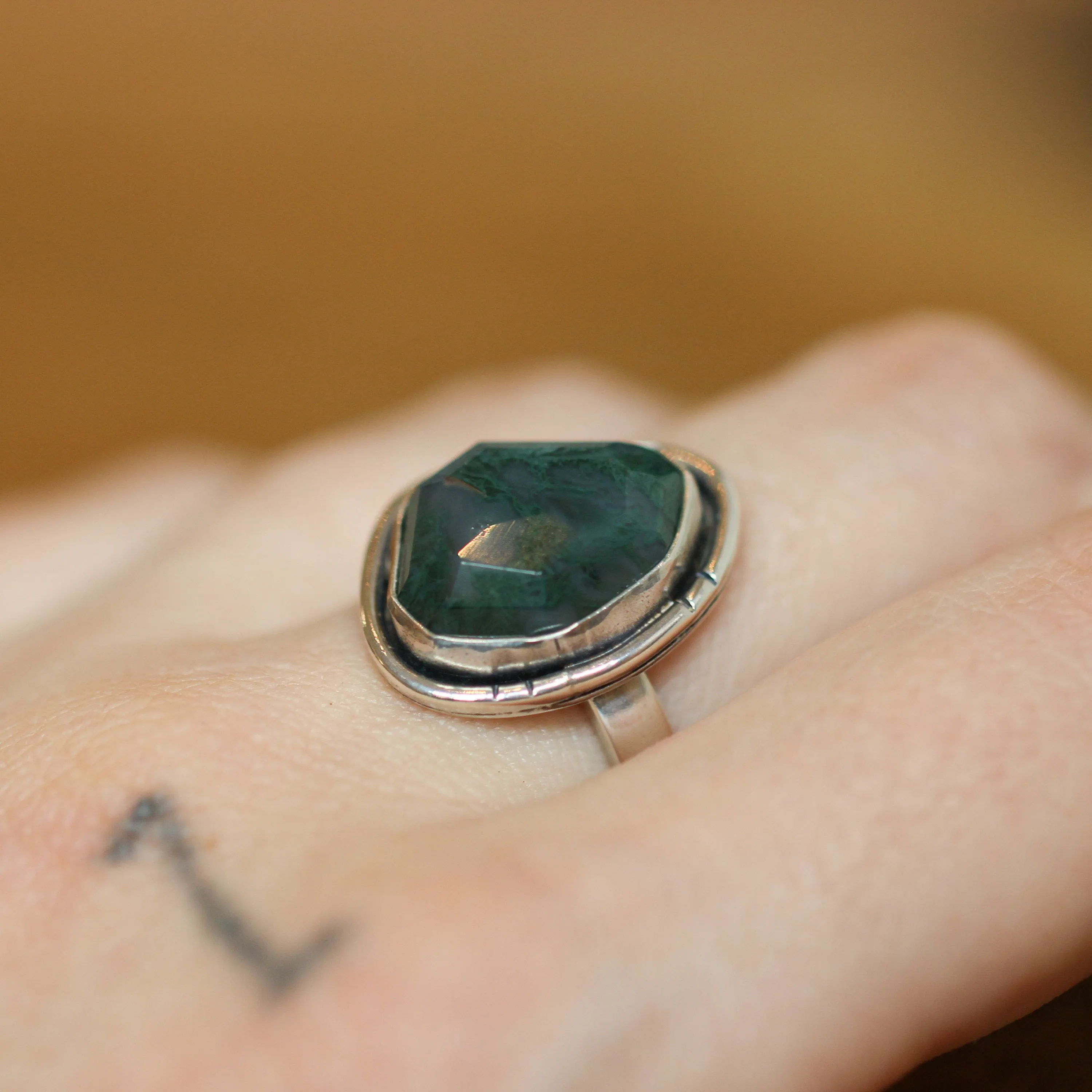 Green Moss Agate Boho Ring - Silversmith Ring - Choose Your Stone - Sterling Silver